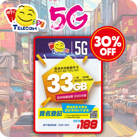 【Local 365 days】 33GB Data Roaming SIM Card