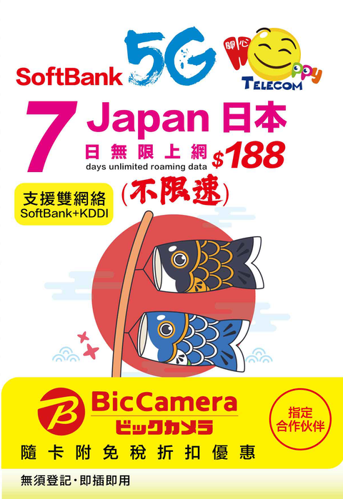 日本 Softbank 5G無限數據 (不限速)