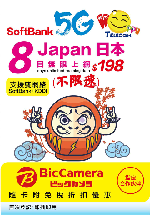 日本 Softbank 5G無限數據 (不限速)